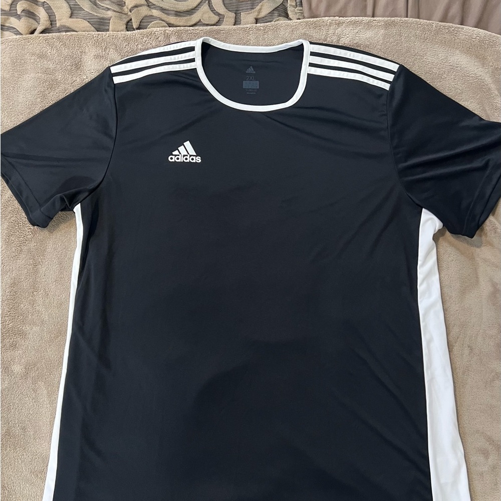 Adidas Black Short Sleeve Tee with Signature Stripes